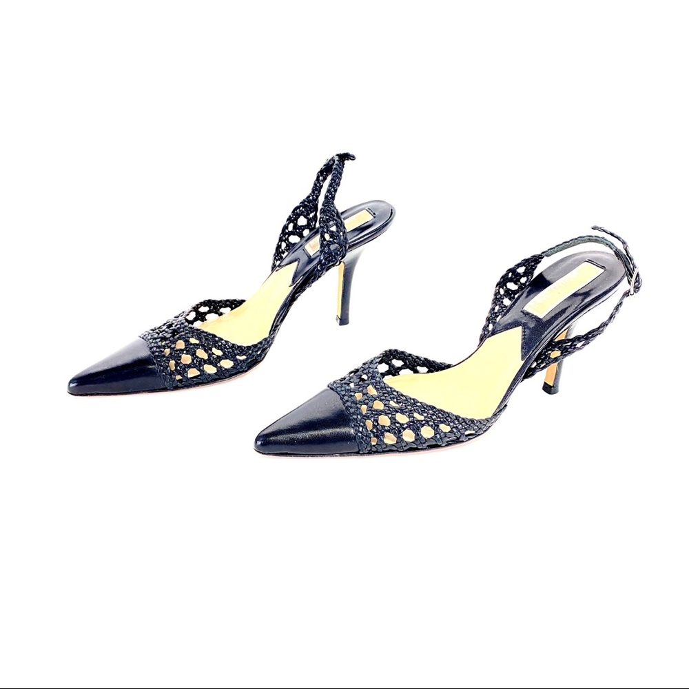 🌹MICHAEL KORS COLLECTION Black Woven Leather Slingbacks🌹 - Picture 4 of 12